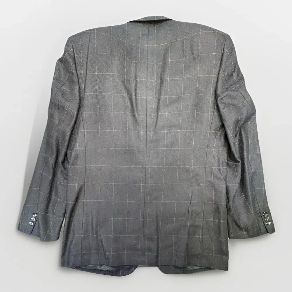 Bachrach Men’s Silk Black Blazer 42L Herringbone Weave Windowpane Check Pattern